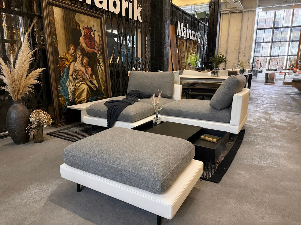 Rolf Benz - Sofa - RB 60 SINA - Stoff - Leder Kombi grau/weiß