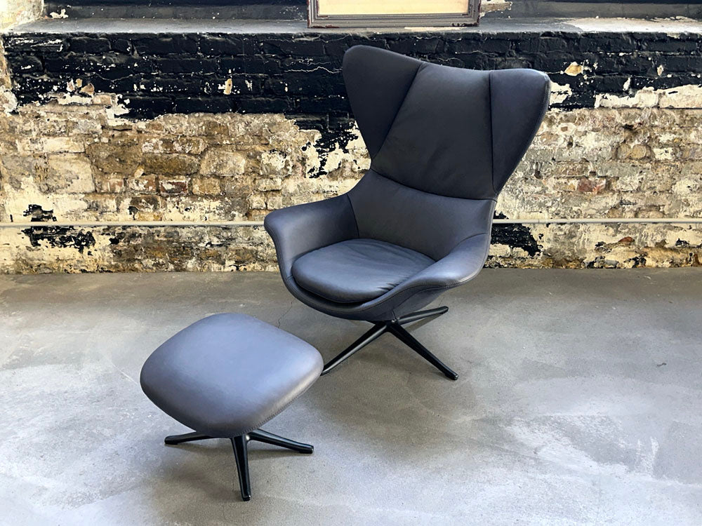 Flexlux - Sessel + Hocker - Stilo - Leder Anthrazit - konfigurierbar