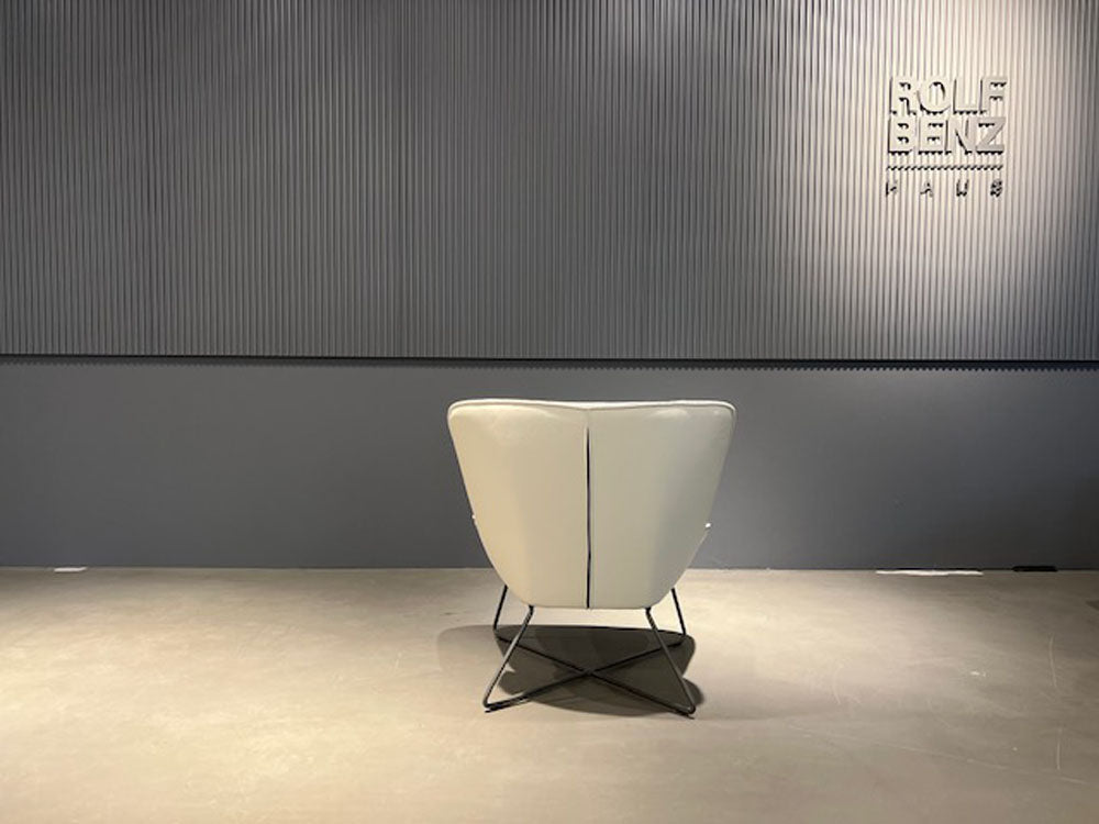 Rolf Benz - Sessel - RB 383 mit Hocker - Stoff und Leder beige - konfigurierbar