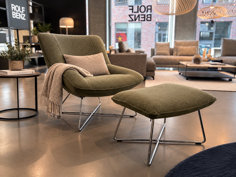 Rolf Benz - Sessel - RB 383 mit Hocker - Stoff grün