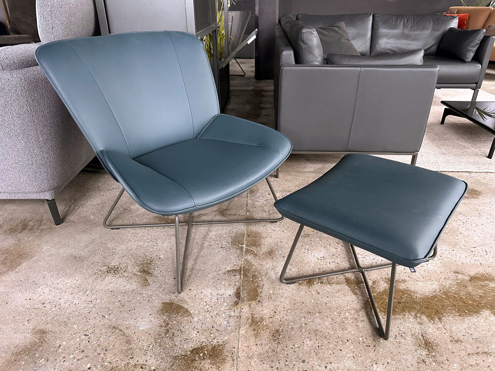 Rolf Benz - Sessel - RB 383 mit Hocker - Leder petrol - sofort verfügbar