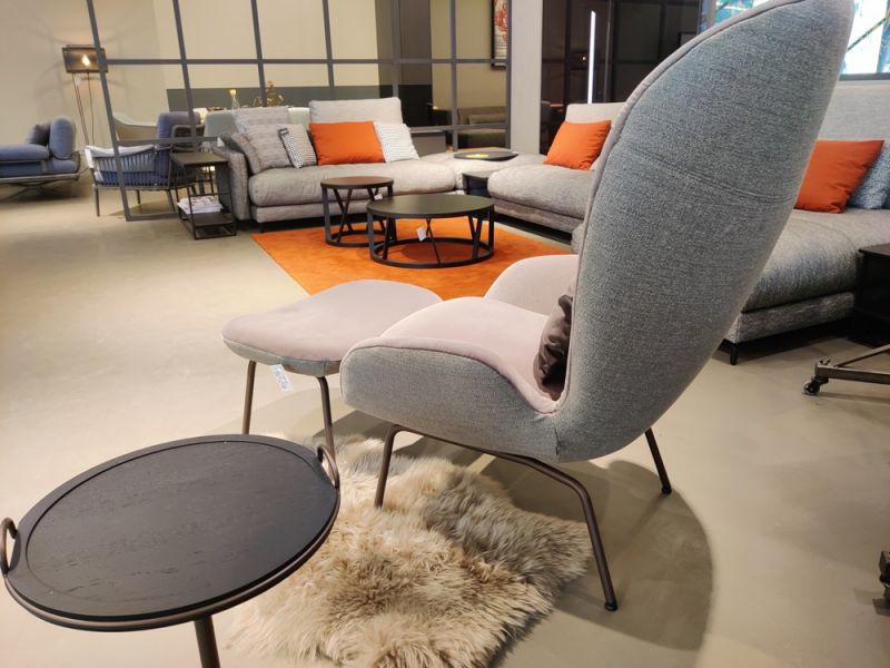 Rolf Benz - Sessel - RB 594 mit Hocker - Stoff grau - konfigurierbar